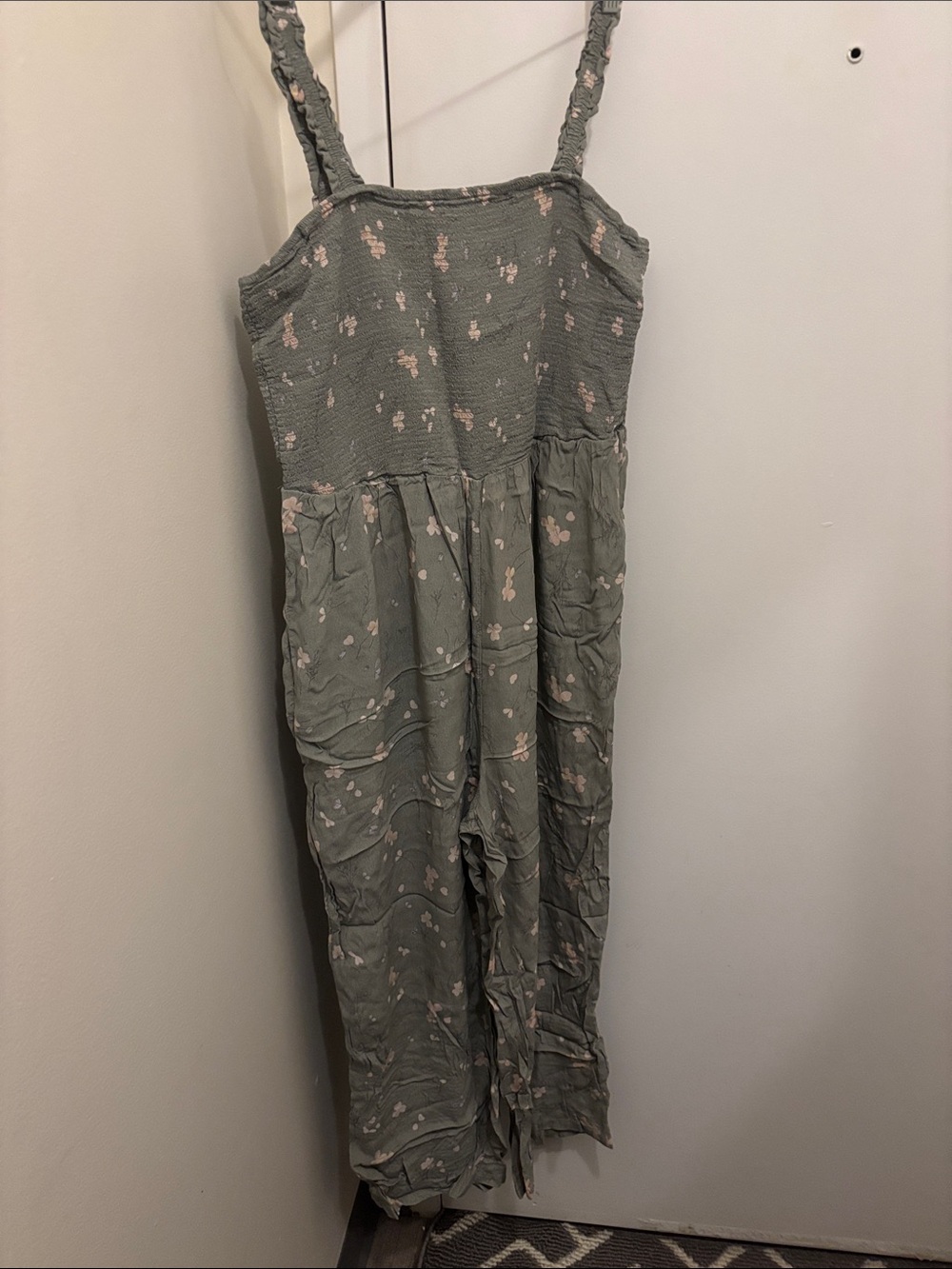 Black Label Sage Green Floral Smocked Jumpsuit